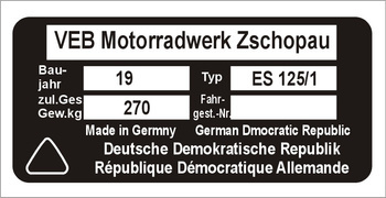 Tabliczka znamionowa MZ ES 125-1