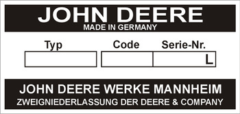 Tabliczka znamionowa John Deere