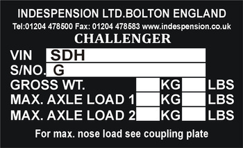Tabliczka znamionowa do maszyn i przyczep marki Indespension Ltd