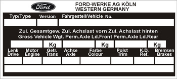 Tabliczka znamionowa Ford Capri nr. 4