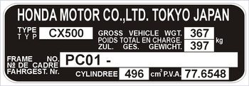 Tabliczka znamionowa na motocykl Honda Motor Toyko Japan