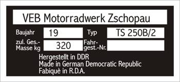 Tabliczka znamionowa SIMSON M2 TS 250B 2