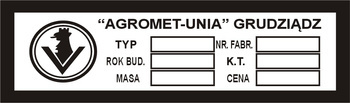 Tabliczka znamionowa Agromet-Unia Grudziądz wersja 2