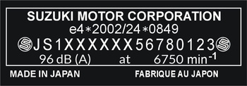 Naklejka tabliczka znamionowa do motocykli Suzuki