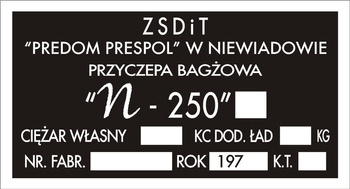 Tabliczka znamionowa, przyczepa campingowa Niewiadów N 250