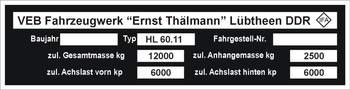 Tabliczka znamionowa do przyczep IFA HL 60.11