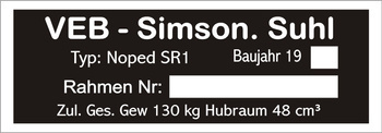 Tabliczka znamionowa SIMSON SR1