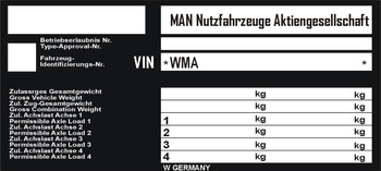 Tabliczka znamionowa do pojazdów ciężarowych MAN czysta