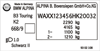 Naklejka tabliczka znamionowa BMW Alpina