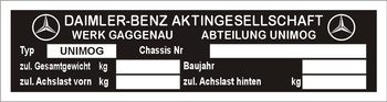 Tabliczka znamionowa Mercedes Unimog Daimler-Benz (Werk Gaggenau)