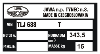 Tabliczka znamionowa do motycykla Jawa