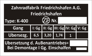Tabliczka znamionowa Mercedes skrzynia biegów K-40D