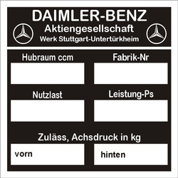 Tabliczka znamionowa Mercedes Benz lata 30