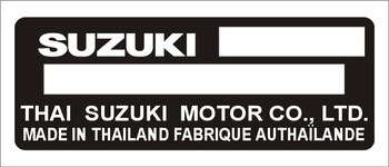 Tabliczka znamionowa Thai Suzuki Motor, made in Thailand