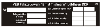 Tabliczka znamionowa IFA wzór nr2 przyczepa