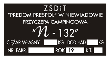 Tabliczka znamionowa, przyczepa campingowa Niewiadów Predom-Prespol N-132