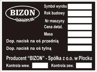 Tabliczka znamionowa kombajn BIZON fabryka maszyn żniwnych czysta