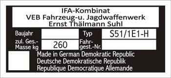 Tabliczka znamionowa SIMSON S51 1E1-H