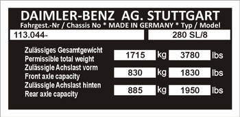 Tabliczka znamionowa Mercedes113.044 280 sl -8