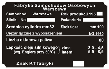 Tabliczka znamionowa FSO M20 końcówka lat 50-tych