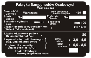 Tabliczka znamionowa FSO M20 195- wersja angielska