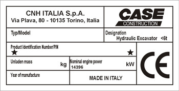 Tabliczka znamionowa do maszyn budowlanych CASE Construction