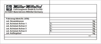 Tabliczka znamionowa do przyczep Müller-Mitteltal