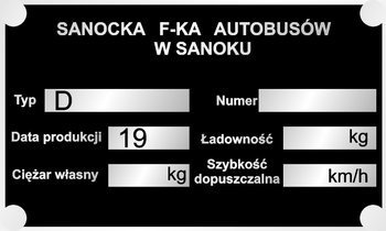 Tabliczka znamionowa Sanocka Fabryka Autobusów
