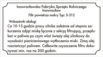 Tabliczka znamionowa URSUS filtr powietrza wzór II