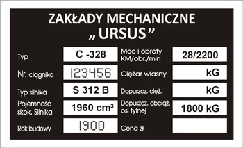 Tabliczka znamionowa URSUS C328 wzór 2 z grawerem