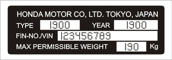 Tabliczka znamionowa do pojazdów i motocykli Honda ze znakowaniem