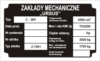 Tabliczka znamionowa URSUS C385