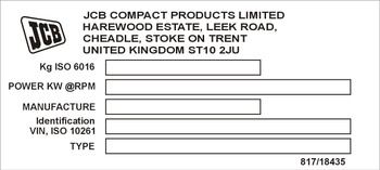 Tabliczka znamionowa podłużna marki JCB