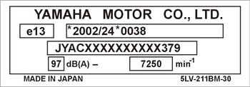 Tabliczka znamionowa do motocykli Yamaha Motor CO., LTD.