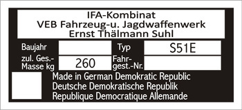 Tabliczka znamionowa SIMSON S51E