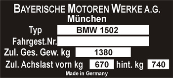 Tabliczka znamionowa BMW 1502