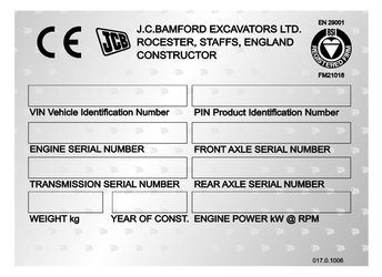Tabliczka znamionowa do maszyn budowlanych i rolniczych JCB