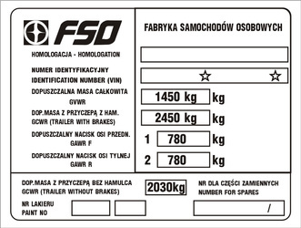 Tabliczka znamionowa Polski Fiat 125p (1978 montaż pionowy)