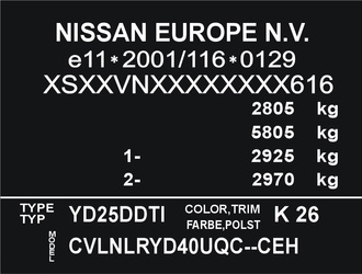 Naklejka tabliczka znamionowa Nissan