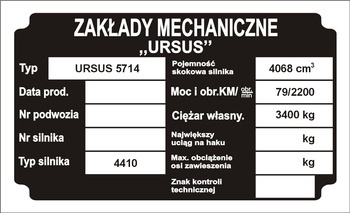 Tabliczka znamionowa URSUS 5714