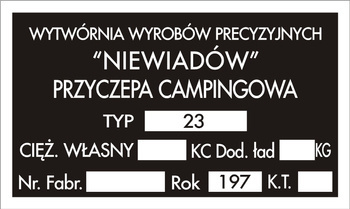 Tabliczka znamionowa, przyczepa campingowa Niewiadów 23 ROMI
