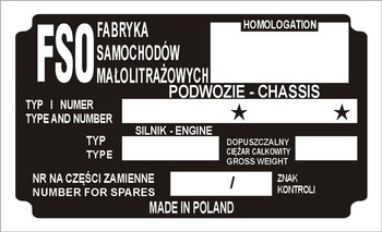 Tabliczka znamionowa Syrena fsm 105