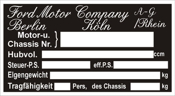 Tabliczka znamionowa FORD A