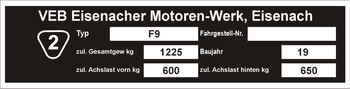 Tabliczka znamionowa IFA F9  DDR przyczepa