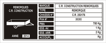 Tabliczka znamionowa przyczepa Remorques C.R. Construction