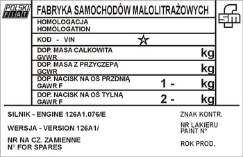 Tabliczka znamionowa Polski Fiat 126p nowsza uniwersalna