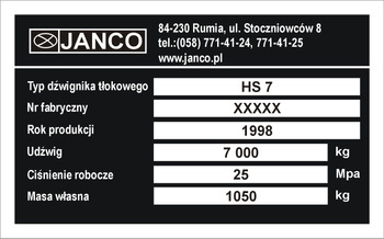Tabliczka znamionowa Janco
