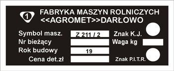 Tabliczka znamionowa Agromet Darłowo wersja 2