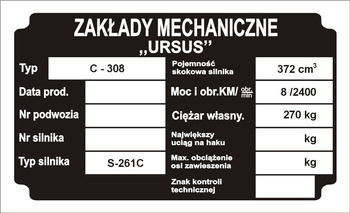 Tabliczka znamionowa URSUS C308