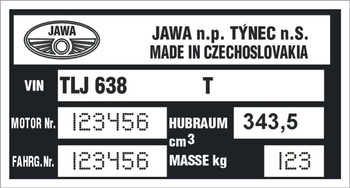 Tabliczka znamionowa z grawerem danych do motocykli Jawa
